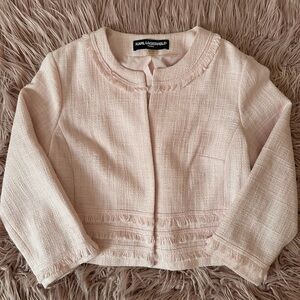Karl Lagerfeld Pale Pink Tweed Cropped Jacket